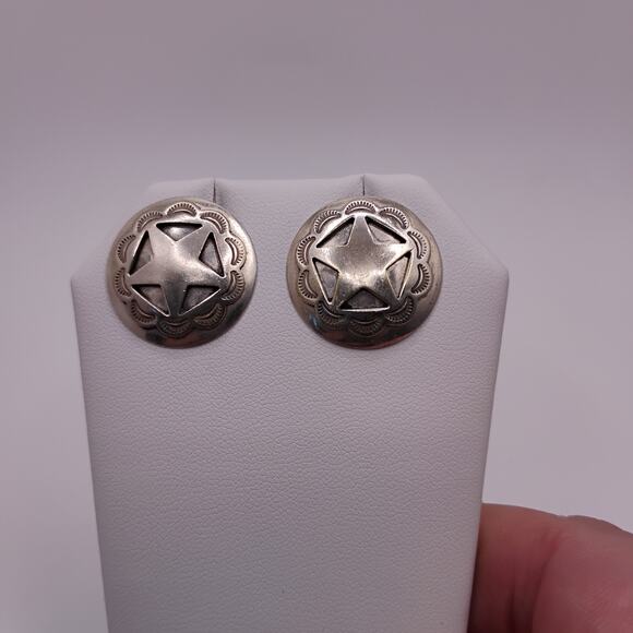 Sacajawea Navajo Star Sterling Silver Concho Earrings - Picture 2 of 5